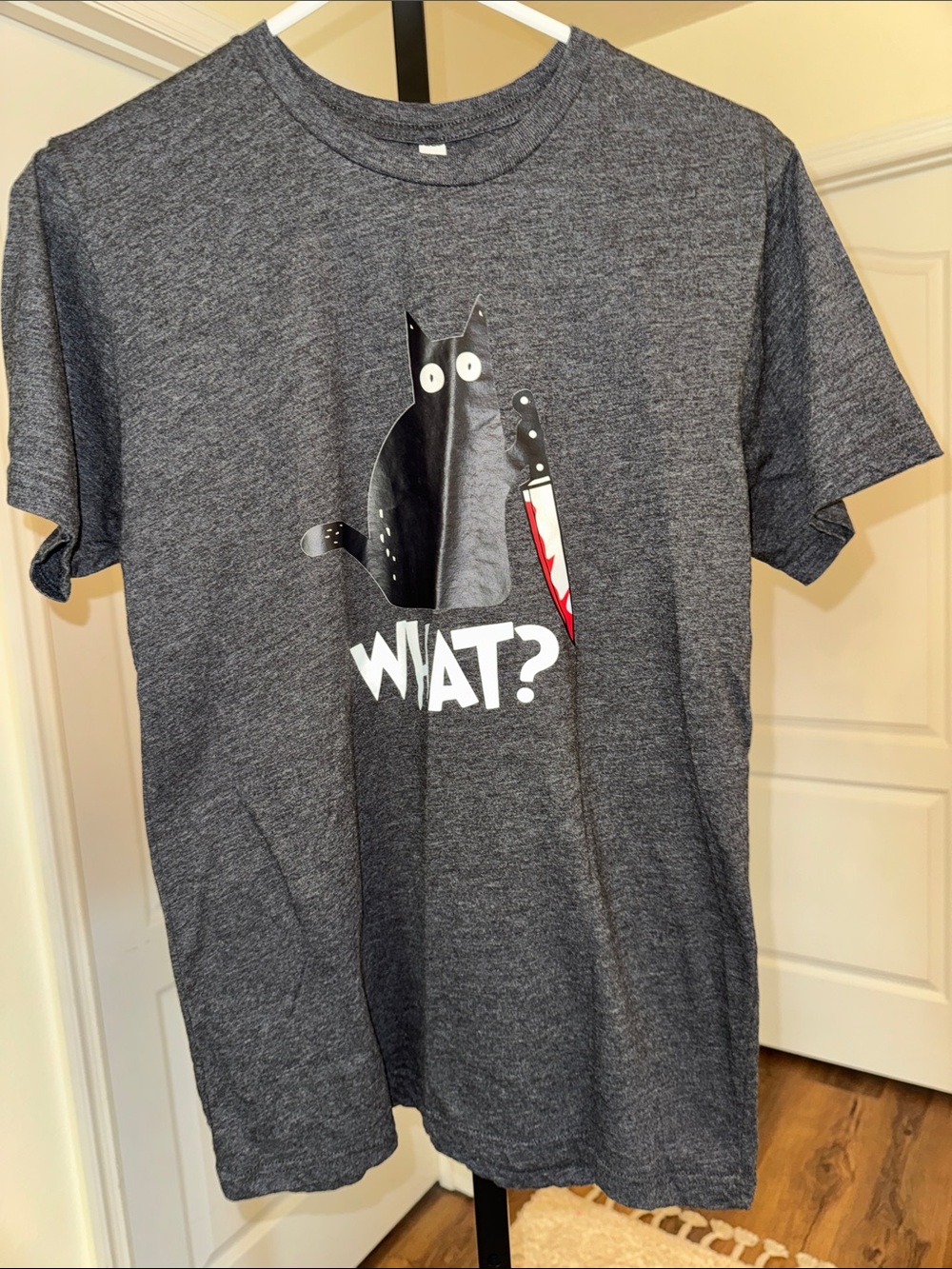 Black Cat Graphic T-Shirt - “What?” - Size M